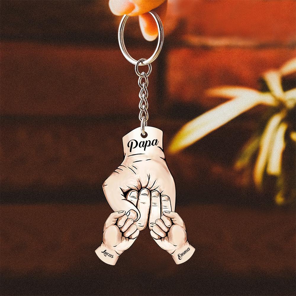 Custom Words Engraved Hand Shaped Keychain For Father's Day Holding Hands - SantaSocks