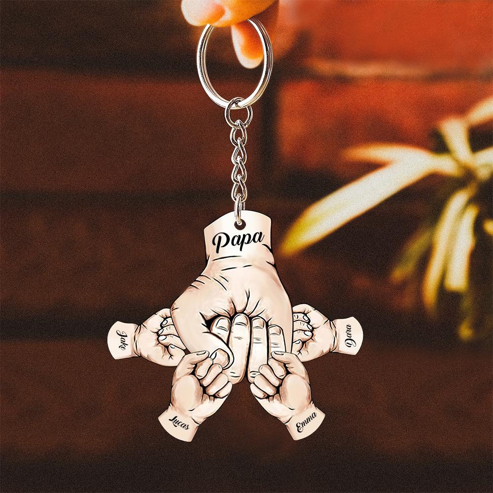 Custom Words Engraved Hand Shaped Keychain For Father's Day Holding Hands - SantaSocks