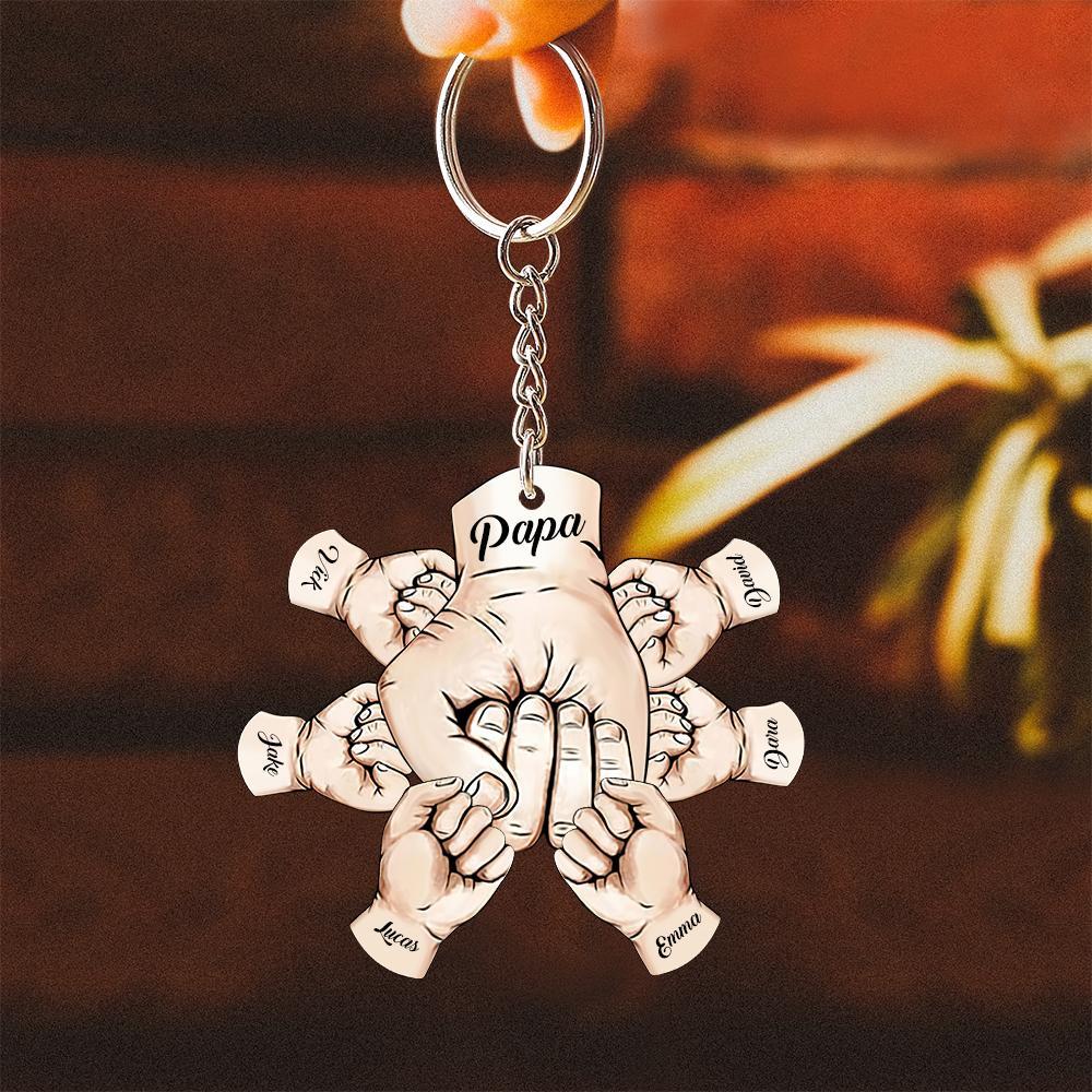 Custom Words Engraved Hand Shaped Keychain For Father's Day Holding Hands - SantaSocks
