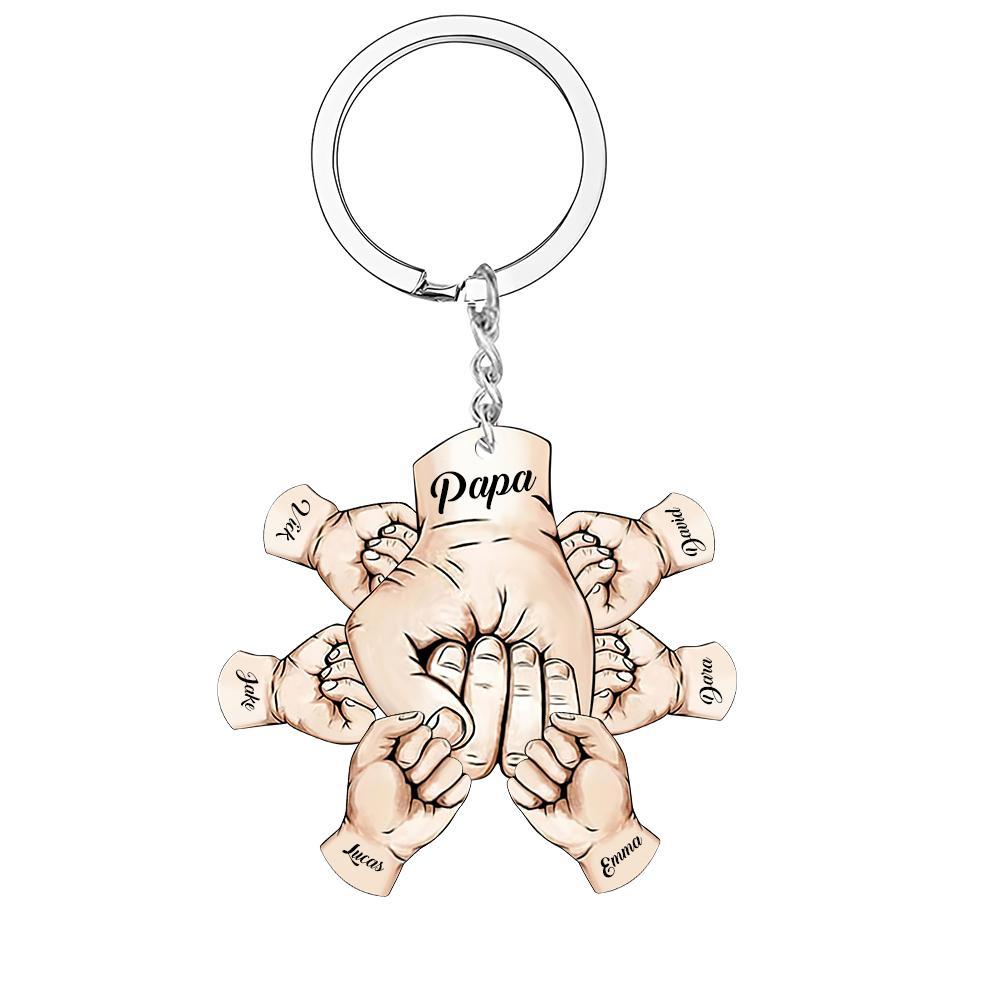 Custom Words Engraved Hand Shaped Keychain For Father's Day Holding Hands - SantaSocks