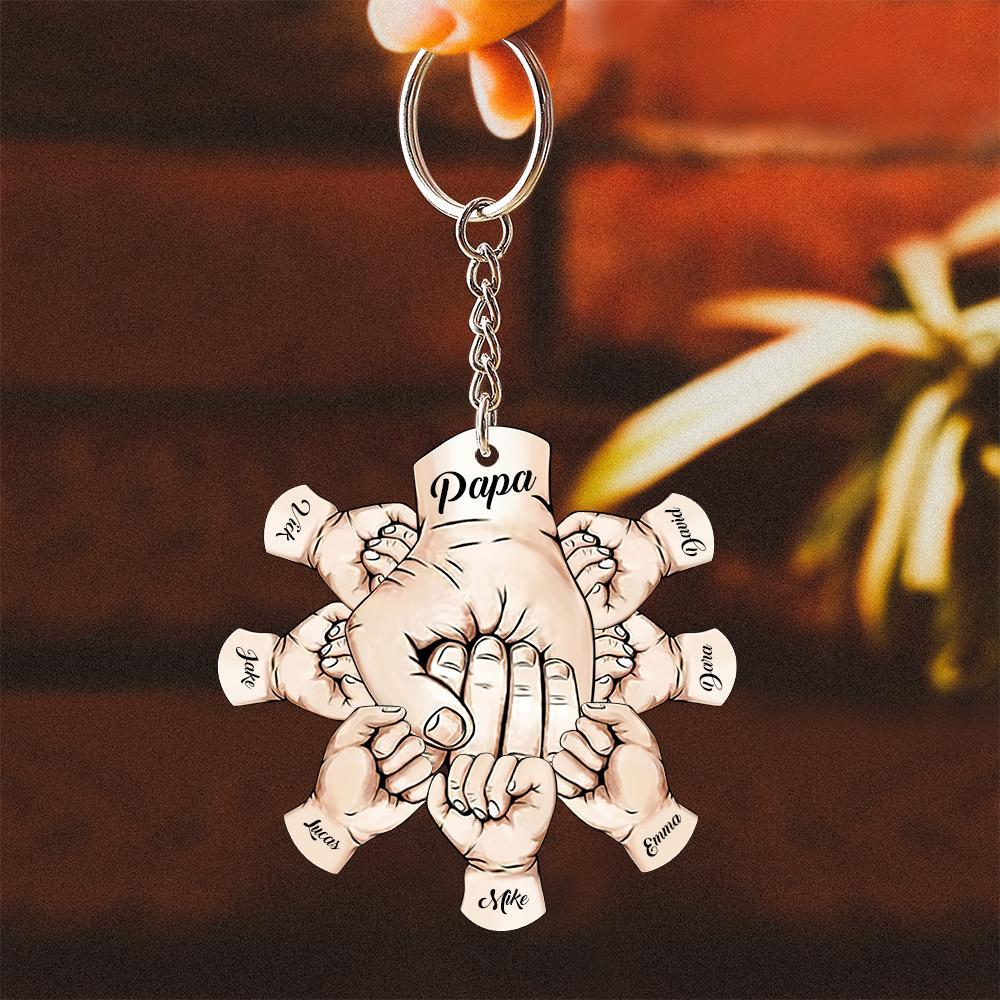 Custom Words Engraved Hand Shaped Keychain For Father's Day Holding Hands - SantaSocks