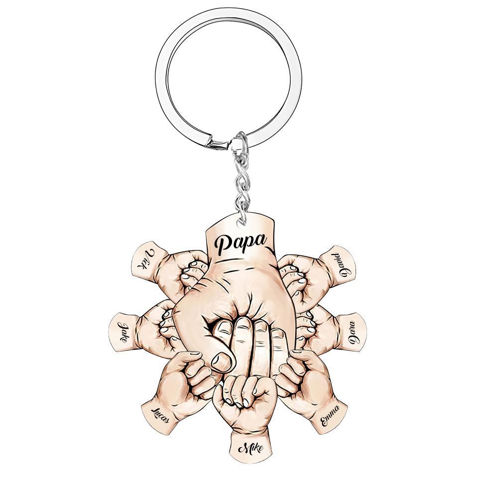 Custom Words Engraved Hand Shaped Keychain For Father's Day Holding Hands - SantaSocks