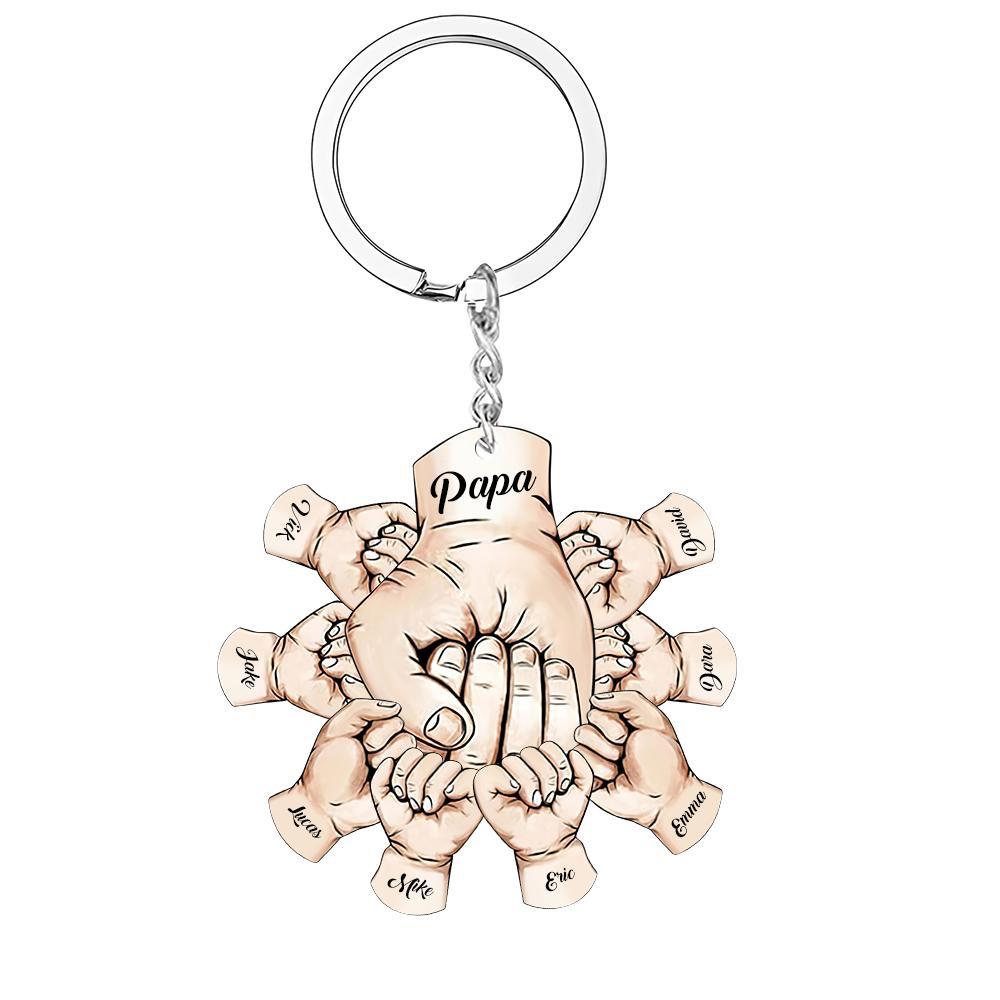 Custom Words Engraved Hand Shaped Keychain For Father's Day Holding Hands - SantaSocks