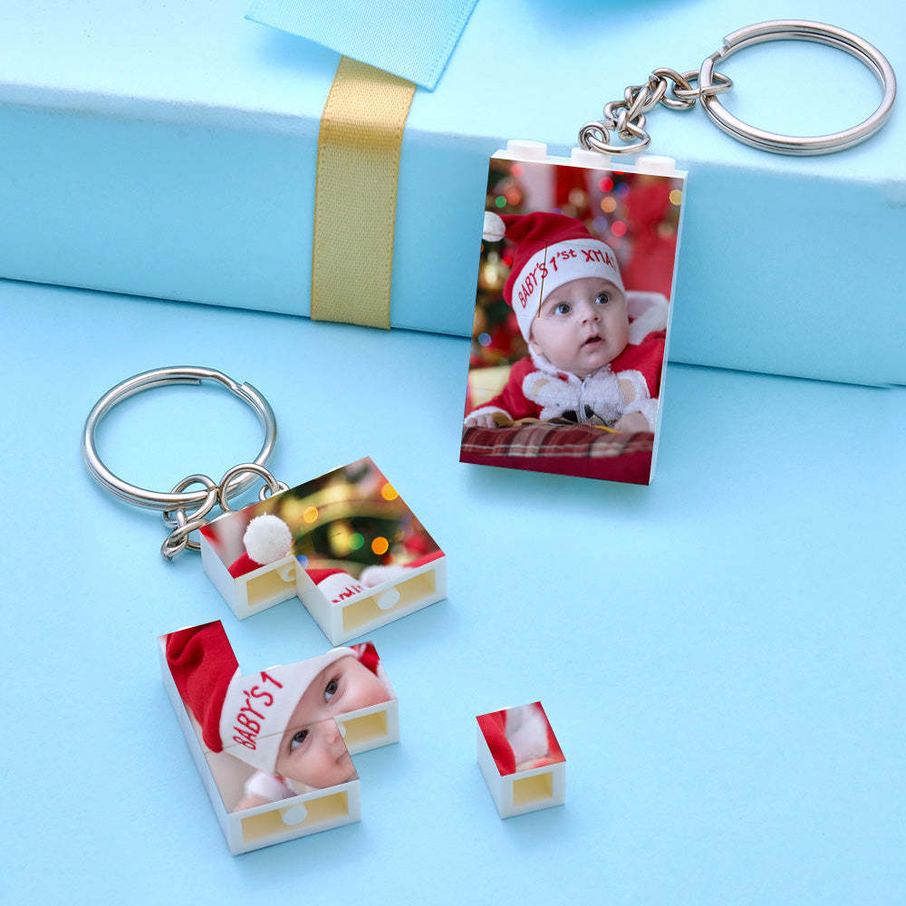 Custom Photo Building Block Vertical Keychain Bricks Puzzle Keyring - SantaSocks