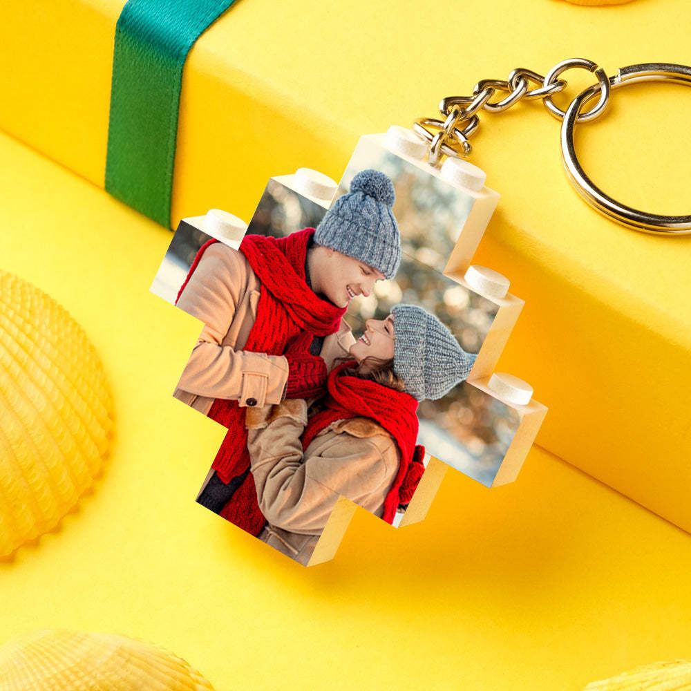 Personalised Photo Keyring Building Bricks Block Keychain Diamond Shape - SantaSocks
