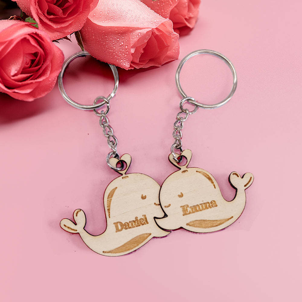 Personalized Couple Matching Keychain Custom Matching Whale Keychain Valentine's Day Gifts for Lover - SantaSocks