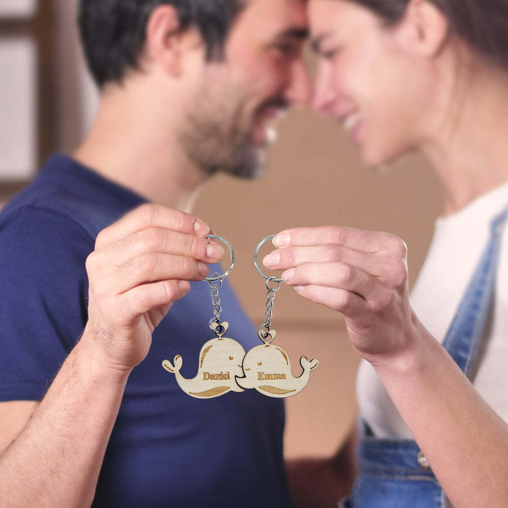 Personalized Couple Matching Keychain Custom Matching Whale Keychain Valentine's Day Gifts for Lover - SantaSocks
