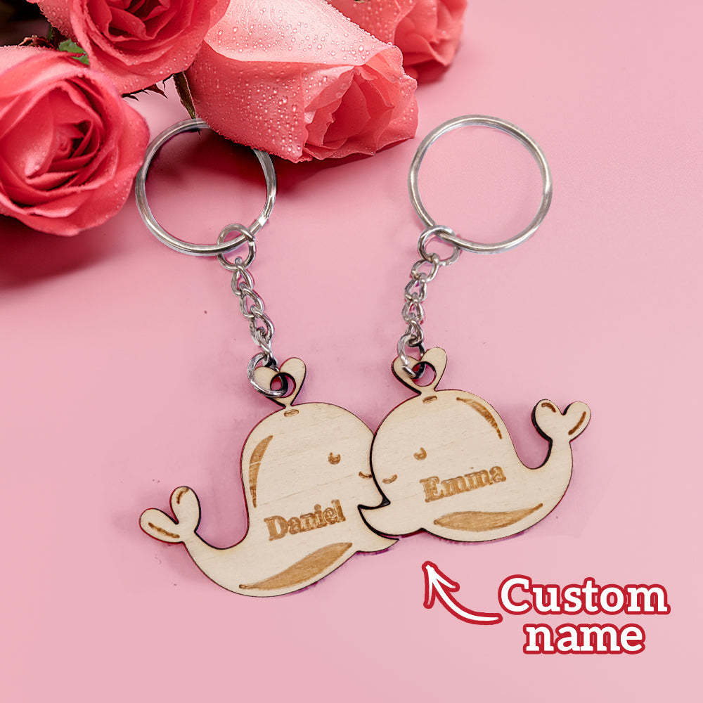 Personalized Couple Matching Keychain Custom Matching Whale Keychain Valentine's Day Gifts for Lover - SantaSocks