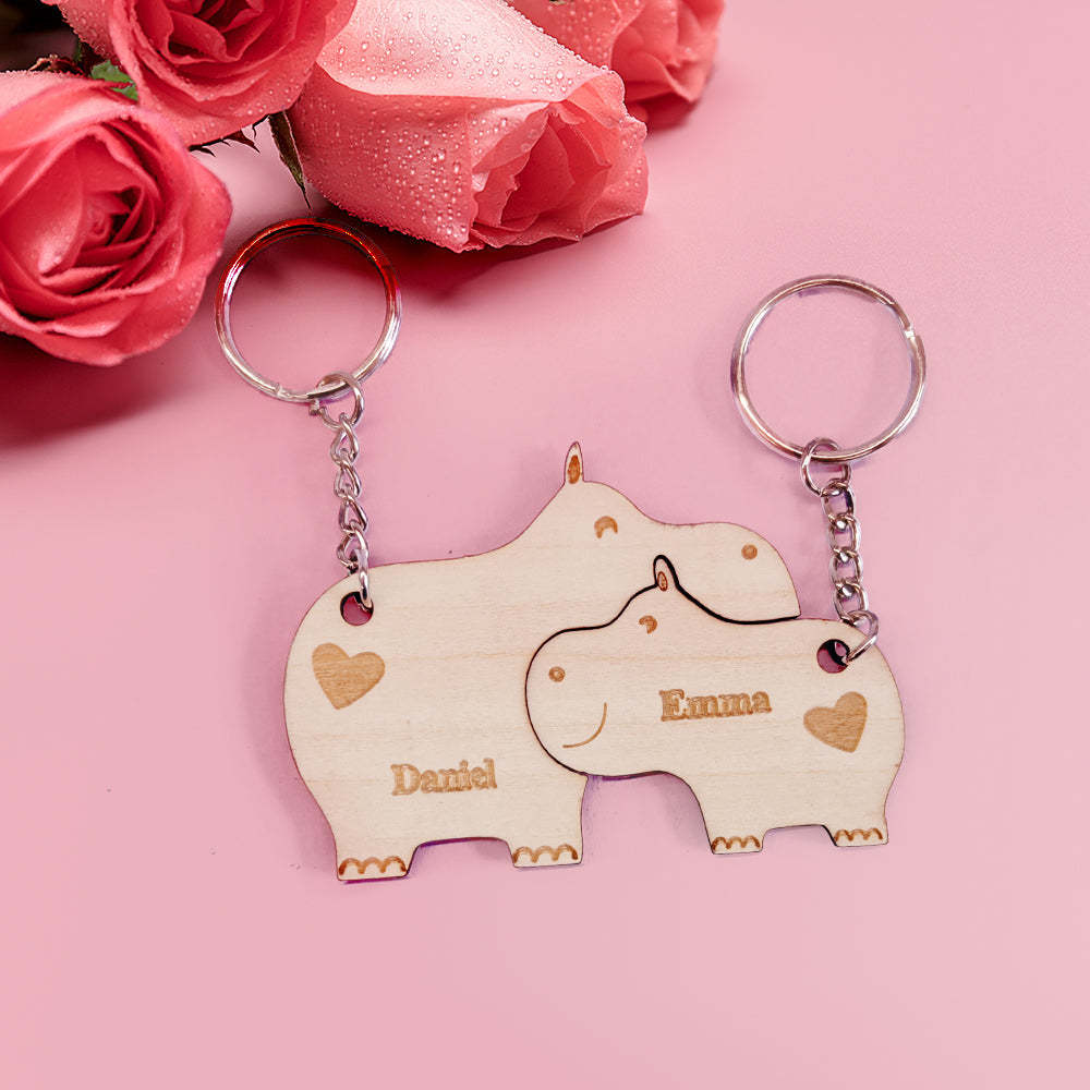 Personalized Couple Matching Keychain Custom Matching Hippos Keychain Valentine's Day Gifts for Lover - SantaSocks