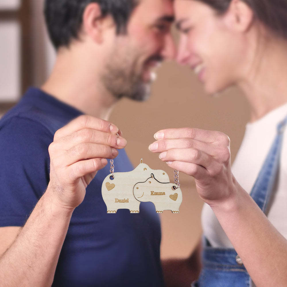Personalized Couple Matching Keychain Custom Matching Hippos Keychain Valentine's Day Gifts for Lover - SantaSocks