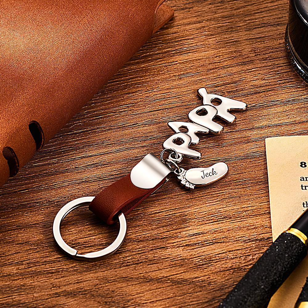 Leather Keychain Custom Fathers Day Gift Jewelry Pendant - SantaSocks