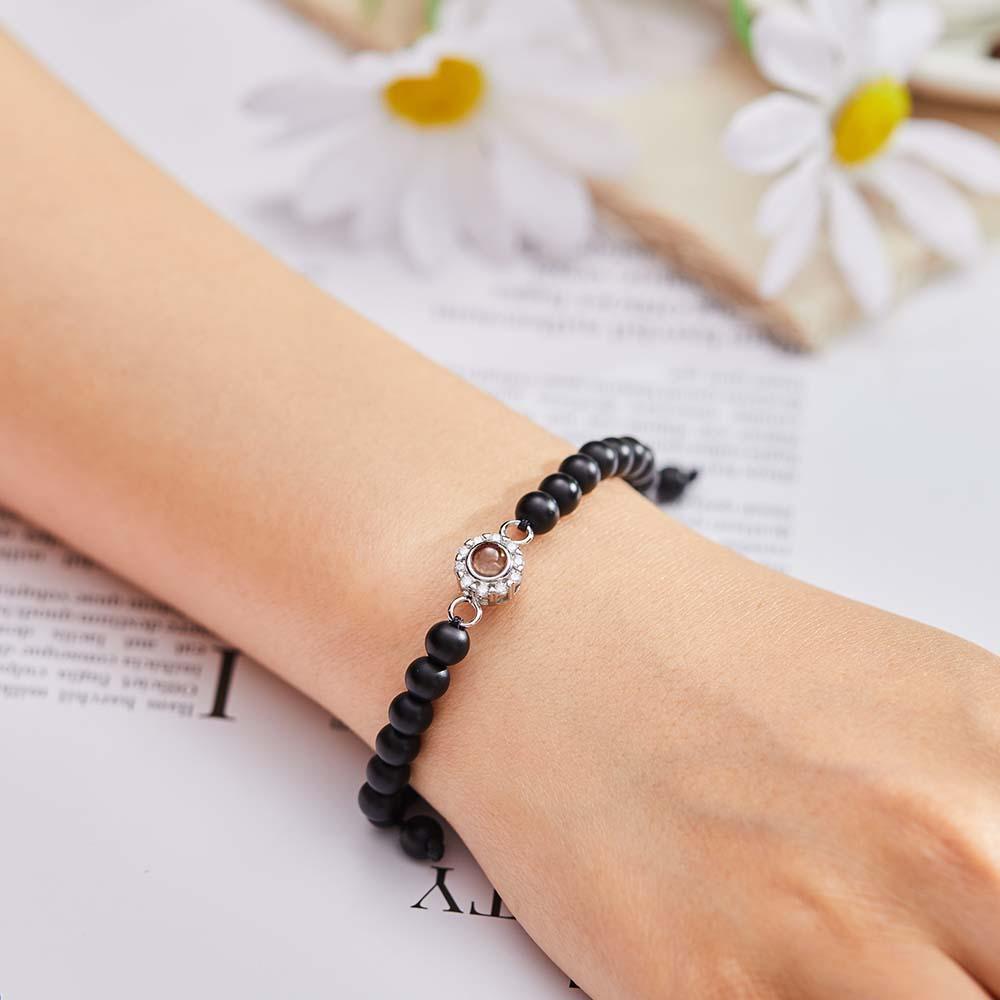 Personalized Photo Projection Beads Bracelet With Rhinestones Sweet Gift For Her - SantaSocks