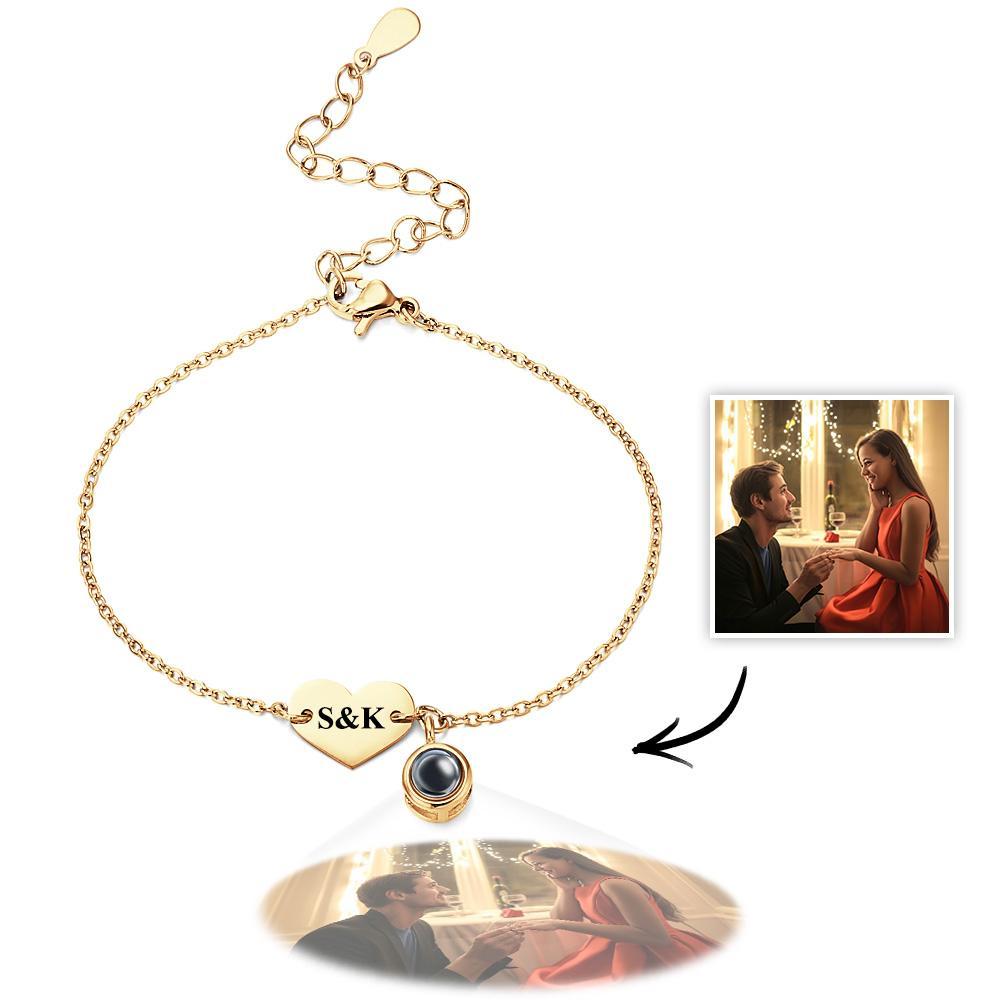 Personalized Photo Projection Bracelet Engraved Initials Heart Shaped Bracelet Gift For Her - SantaSocks