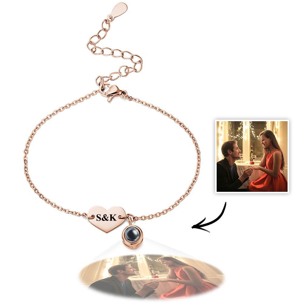 Personalized Photo Projection Bracelet Engraved Initials Heart Shaped Bracelet Gift For Her - SantaSocks
