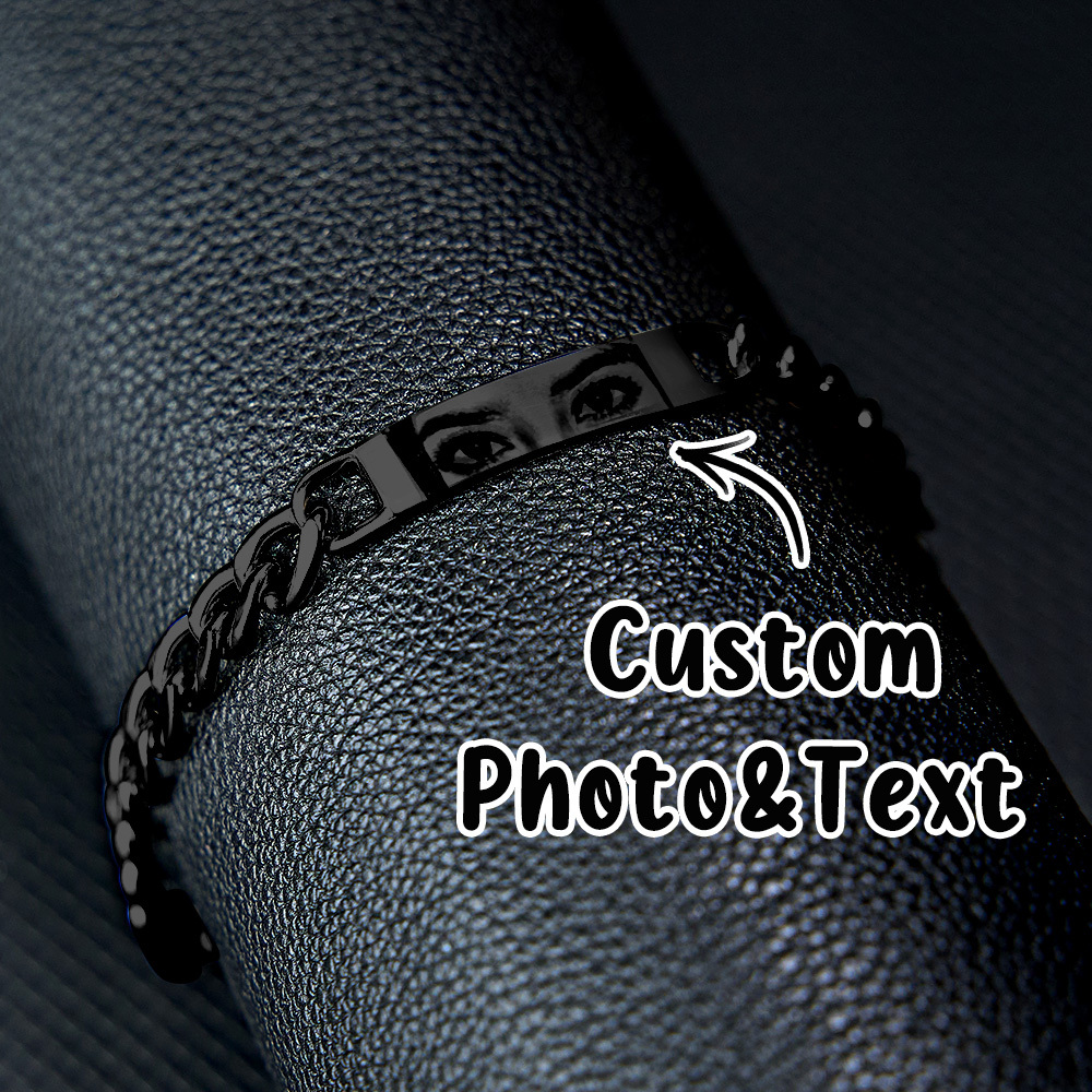 Christmas Gifts Personalized Eye Photo Bracelet for Couples - Custom Laser Engraved Stainless Steel Keepsake, Anniversary Gift - SantaSocks