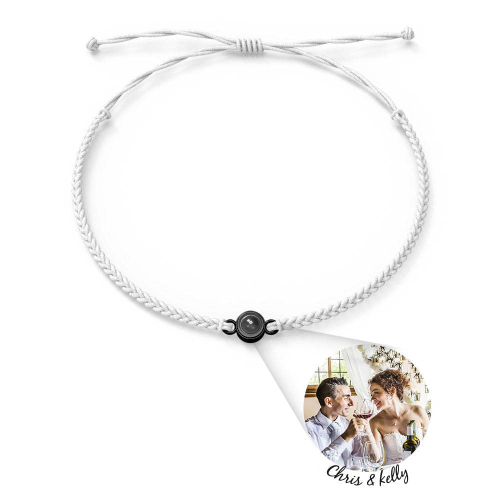 Personalized Photo Projection Charm Circle Bracelet with Text, Wedding Gift, Picture Projector Minimalist Memorial Anniversary Gift for Him - SantaSocks