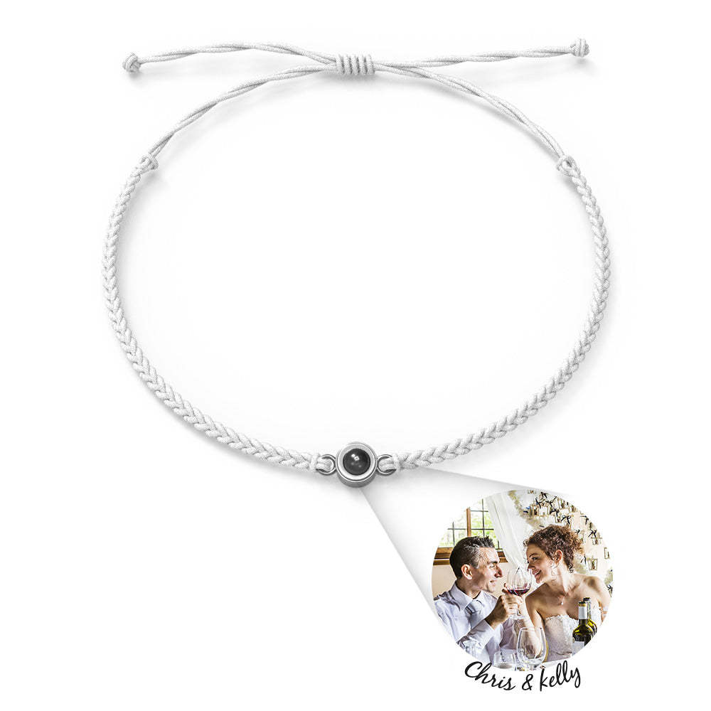Personalized Photo Projection Charm Circle Bracelet with Text, Wedding Gift, Picture Projector Minimalist Memorial Anniversary Gift for Him - SantaSocks