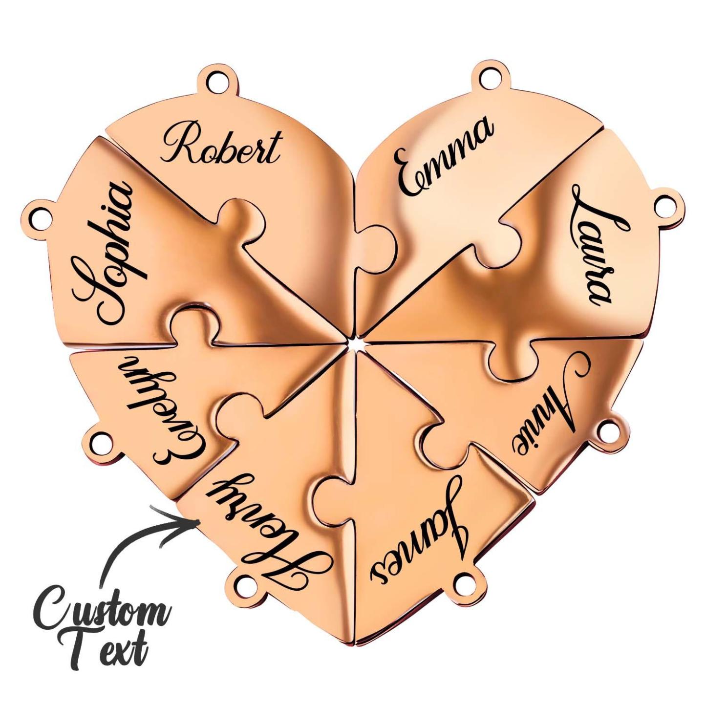 Engraved Family Name Puzzle Hearts - Personalized Heart Puzzle Name Necklace