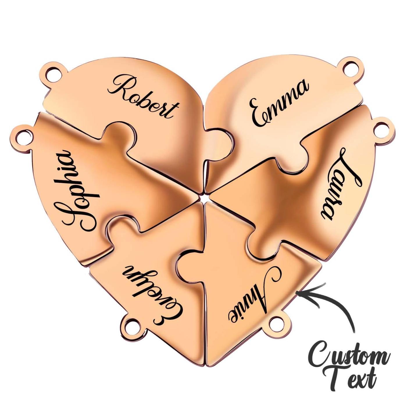 Engraved Family Name Puzzle Hearts - Personalized Heart Puzzle Name Necklace