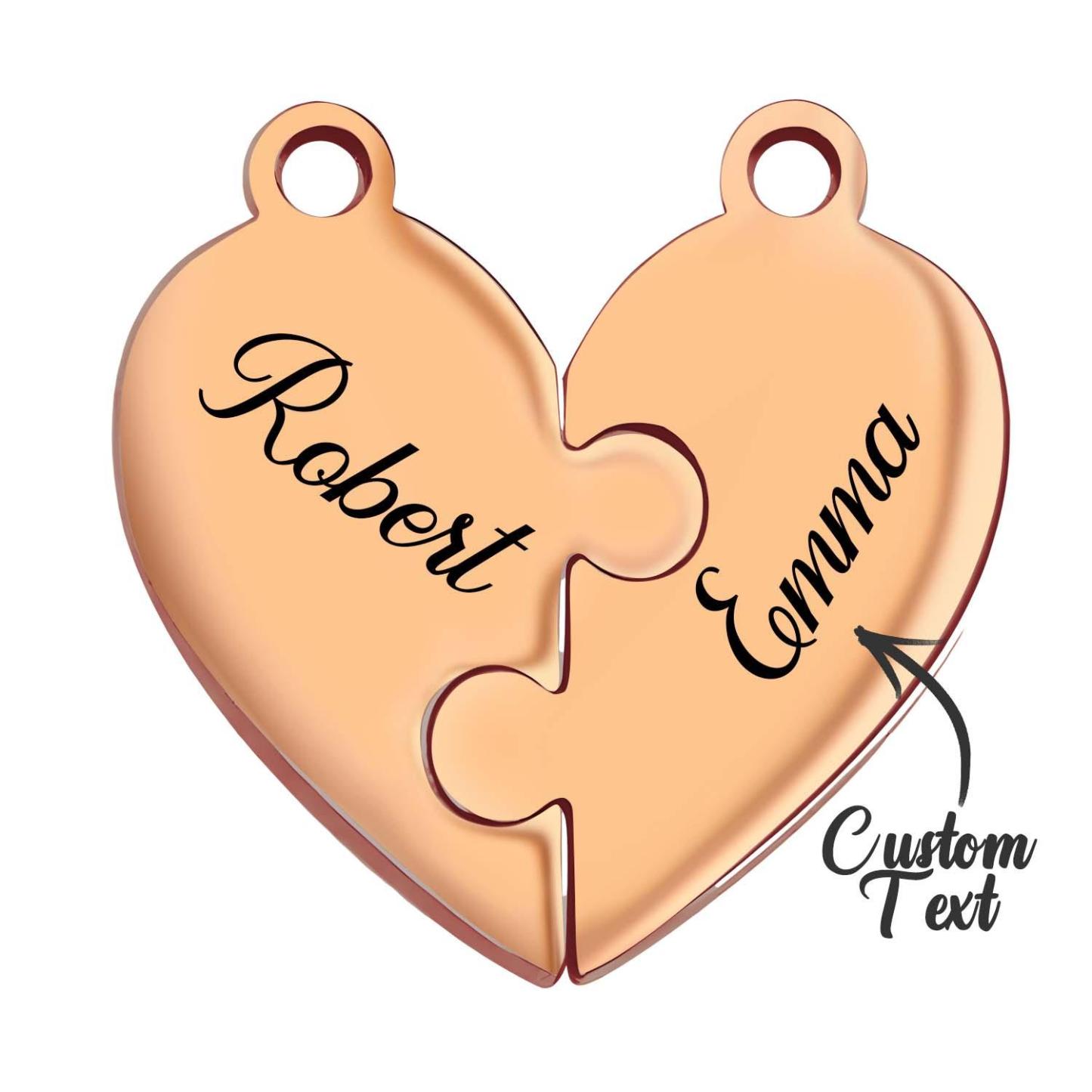 Engraved Family Name Puzzle Hearts - Personalized Heart Puzzle Name Necklace
