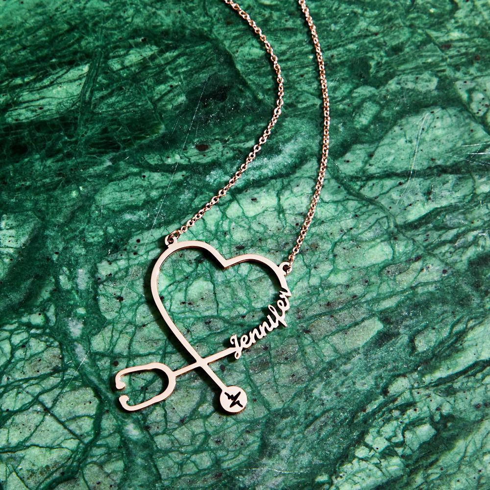 Custom Name Stethoscope Necklace Nurse Necklace Heart Name Necklace Nurse Gifts Medical Gifts