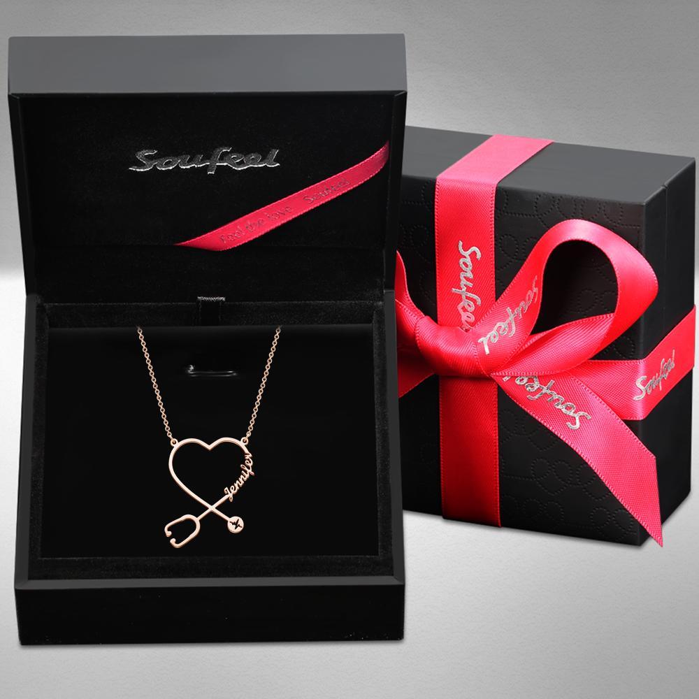 Custom Name Stethoscope Necklace Nurse Necklace Heart Name Necklace Nurse Gifts Medical Gifts
