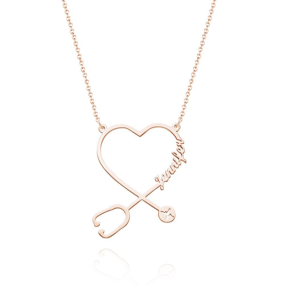 Custom Name Stethoscope Necklace Nurse Necklace Heart Name Necklace Nurse Gifts Medical Gifts