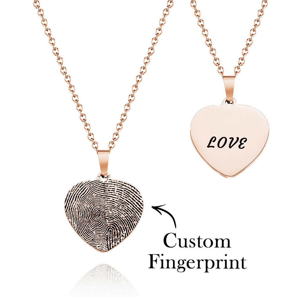 Custom Fingerprint Photo Necklace with Engraving Round Shape Custom Fingerprint Heart Jewelry 14K Gold Plated - SantaSocks