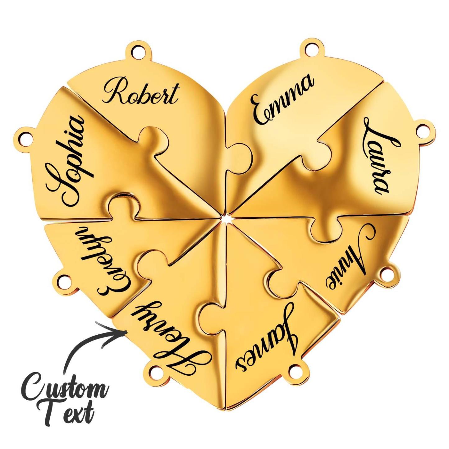 Engraved Family Name Puzzle Hearts - Personalized Heart Puzzle Name Necklace