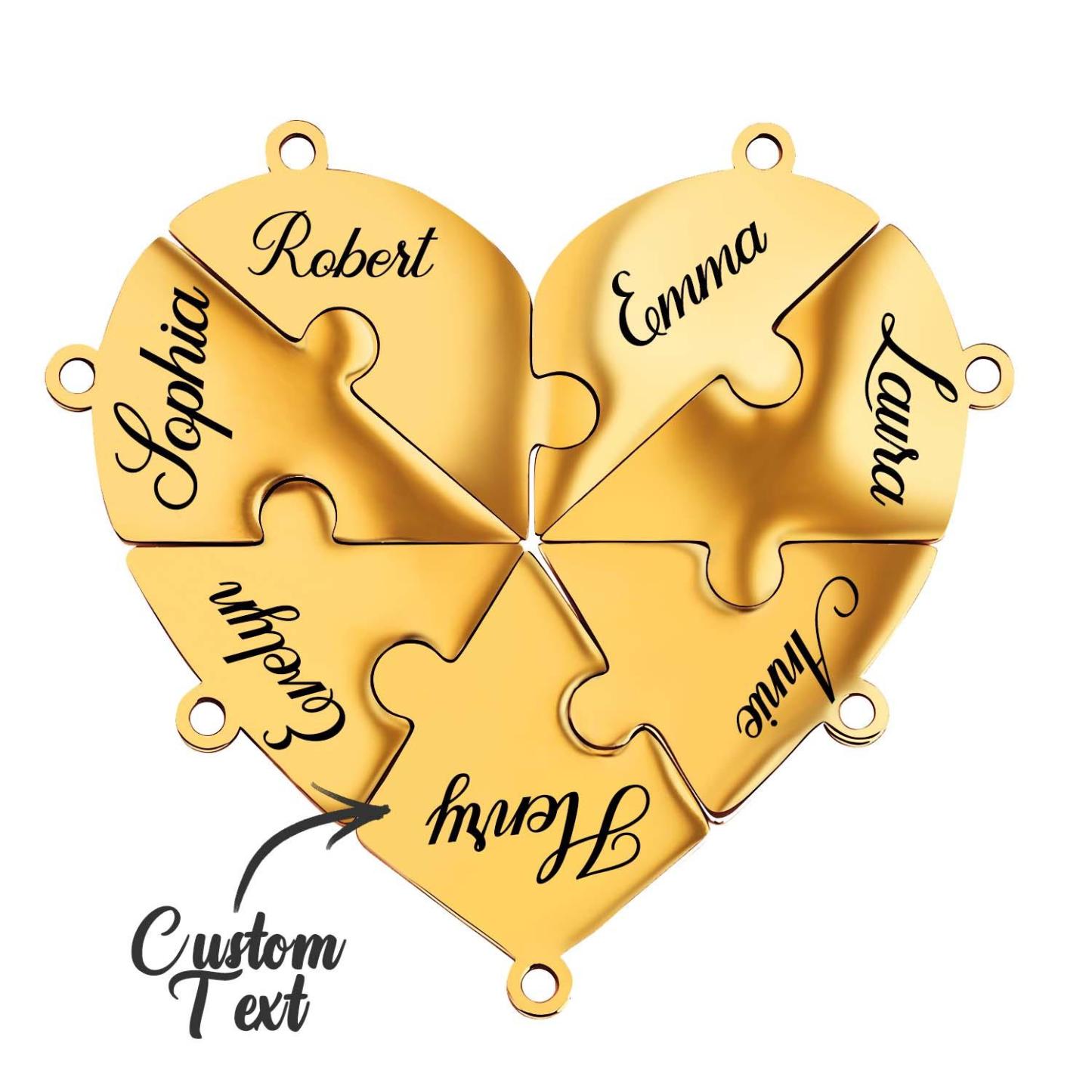 Engraved Family Name Puzzle Hearts - Personalized Heart Puzzle Name Necklace