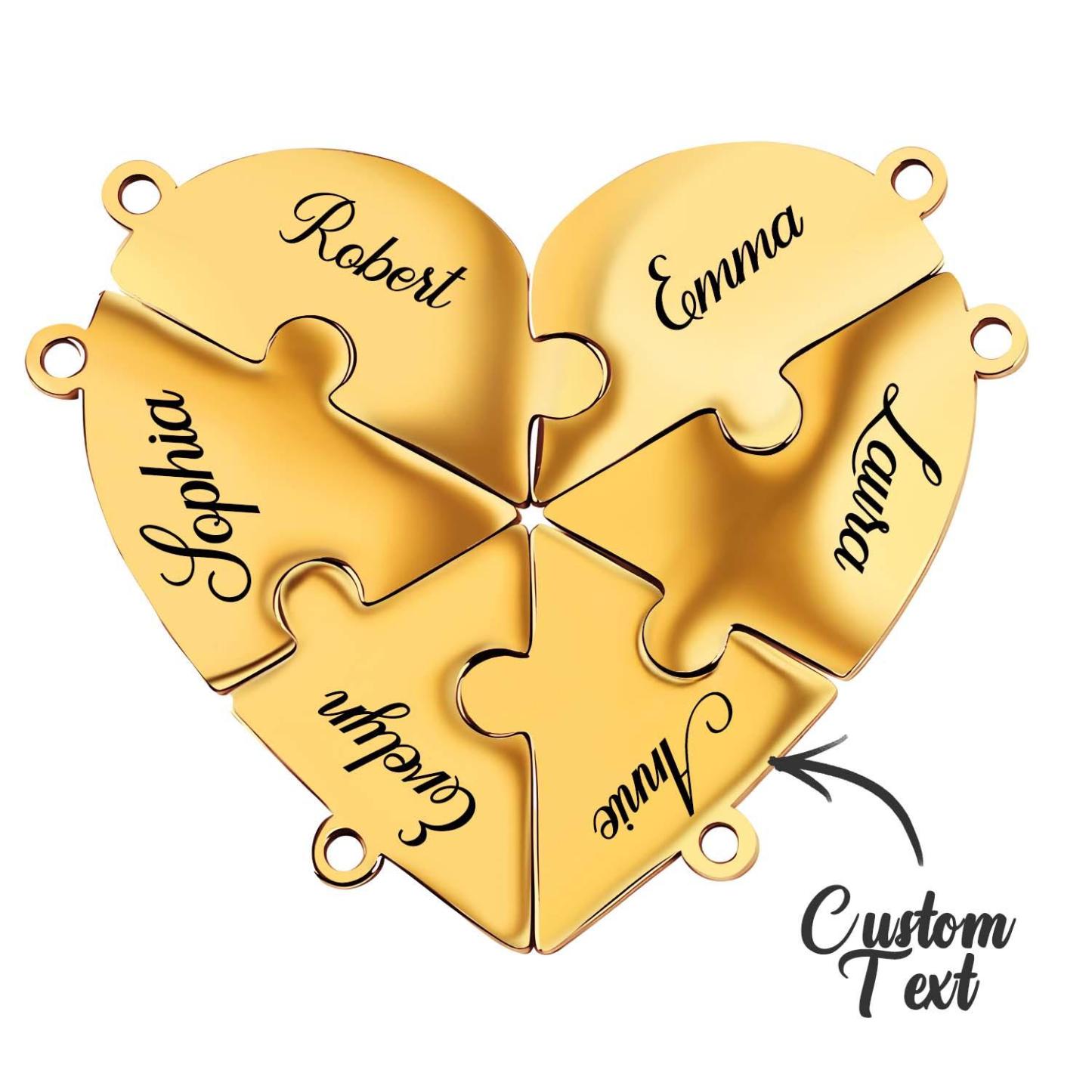 Engraved Family Name Puzzle Hearts - Personalized Heart Puzzle Name Necklace