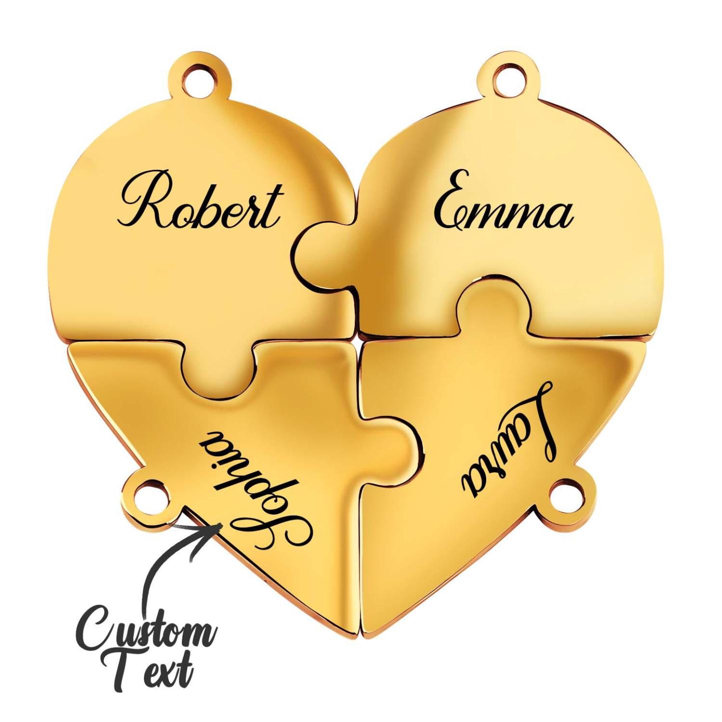Engraved Family Name Puzzle Hearts - Personalized Heart Puzzle Name Necklace