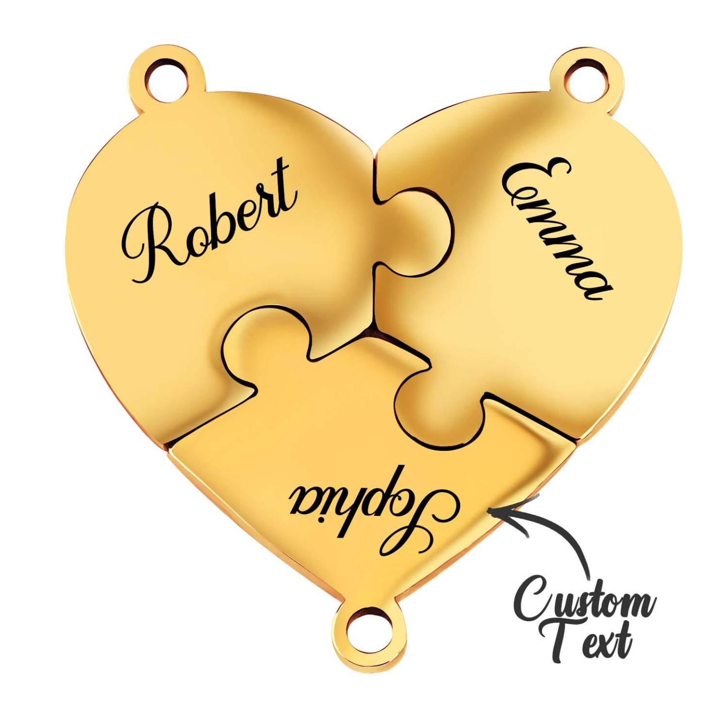 Engraved Family Name Puzzle Hearts - Personalized Heart Puzzle Name Necklace