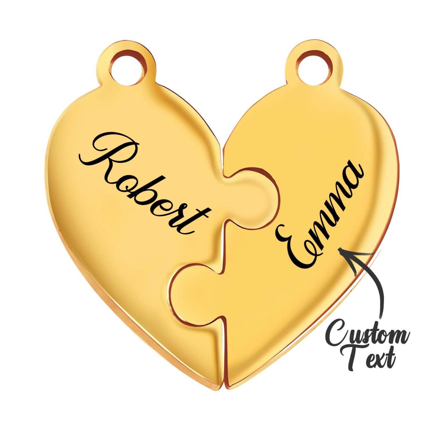 Engraved Family Name Puzzle Hearts - Personalized Heart Puzzle Name Necklace