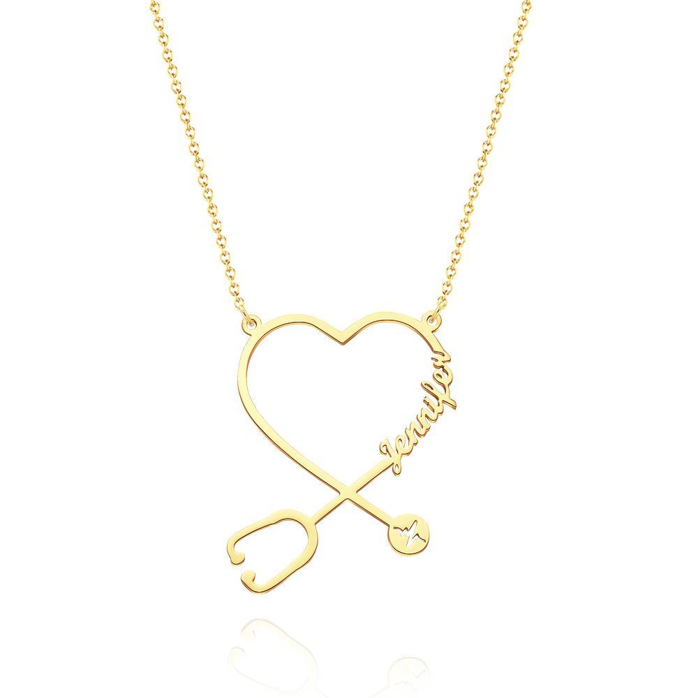 Custom Name Stethoscope Necklace Nurse Necklace Heart Name Necklace Nurse Gifts Medical Gifts