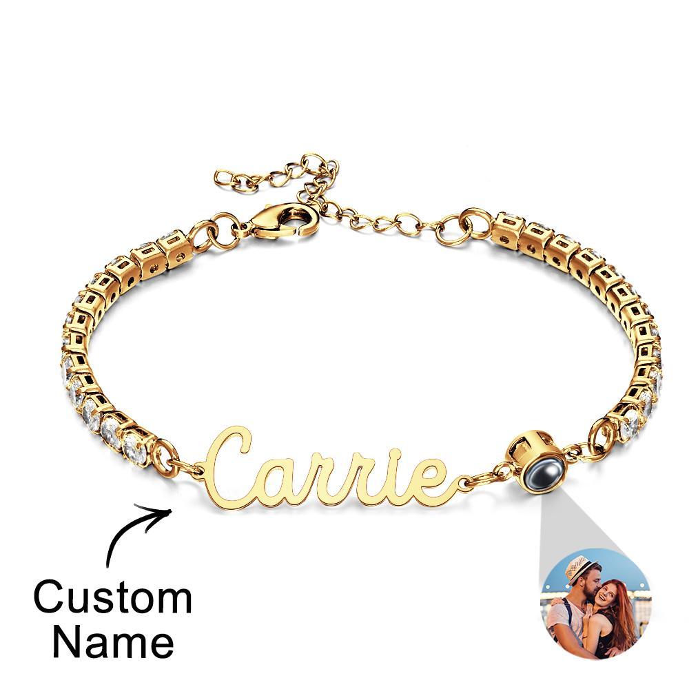 Custom Name Tennis Bracelets Photo Projection Fashionable All Diamonds Bracelet Gifts For Her - SantaSocks