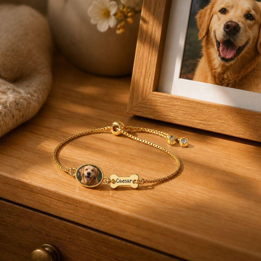 Personalized Pet Photo Bracelet, Custom Name Engraving & Pet Memorial Charm Jewelry, Cat Loss Gift, Remembering Pet - SantaSocks