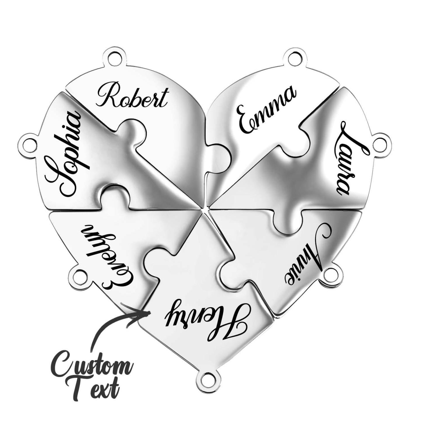 Engraved Family Name Puzzle Hearts - Personalized Heart Puzzle Name Necklace