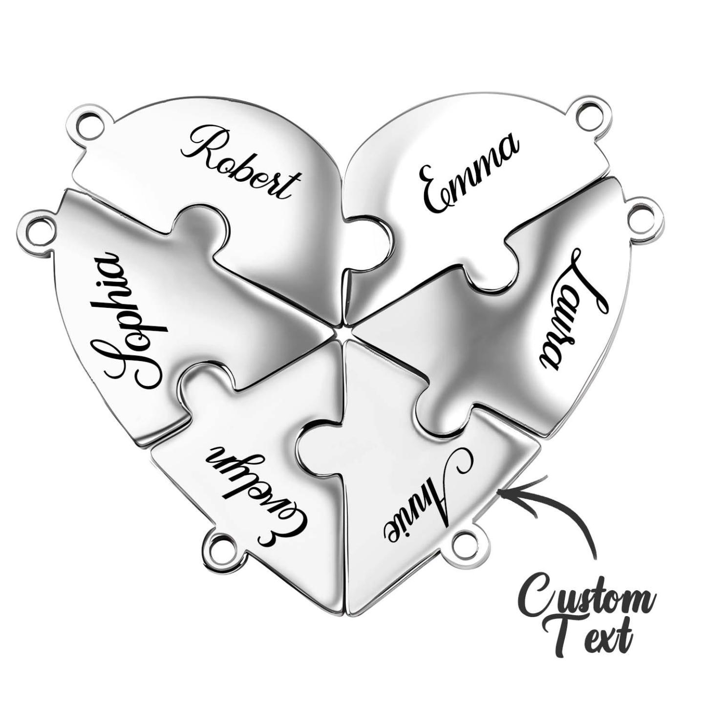Engraved Family Name Puzzle Hearts - Personalized Heart Puzzle Name Necklace