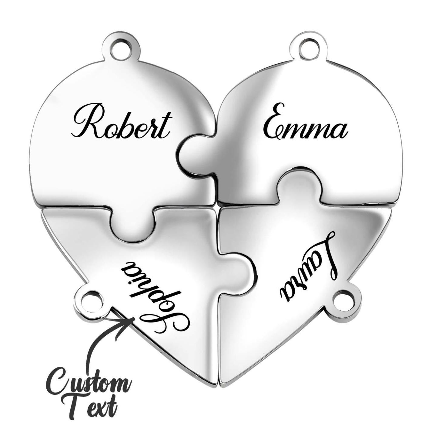 Engraved Family Name Puzzle Hearts - Personalized Heart Puzzle Name Necklace
