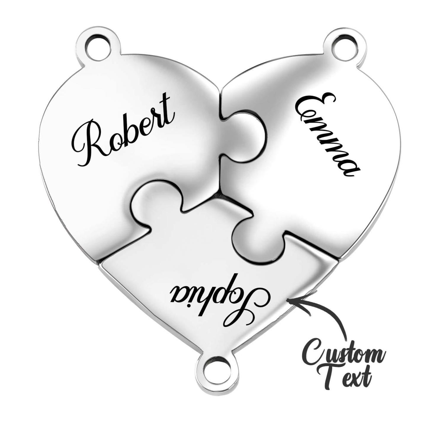 Engraved Family Name Puzzle Hearts - Personalized Heart Puzzle Name Necklace