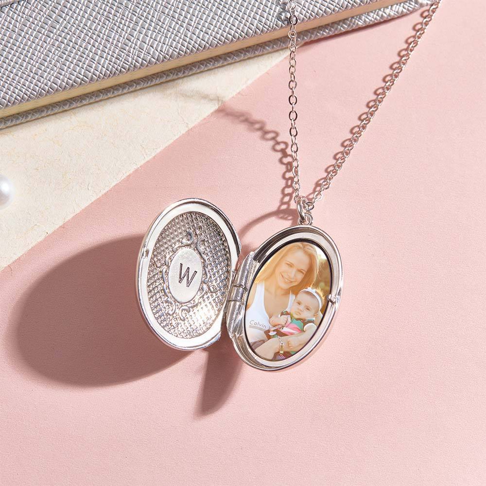 Personalized Birth Flower Locket Necklace with Photo Necklace Jewelry Gift for Her - SantaSocks