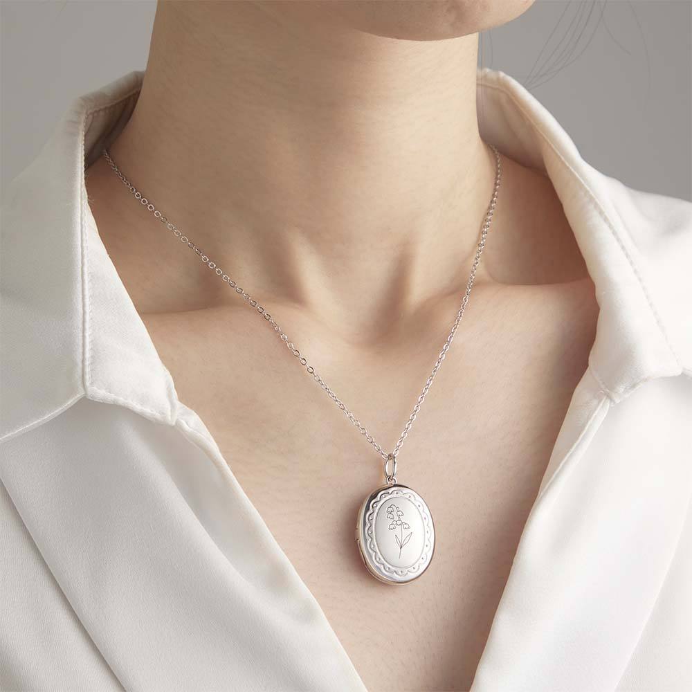 Personalized Birth Flower Locket Necklace with Photo Necklace Jewelry Gift for Her - SantaSocks