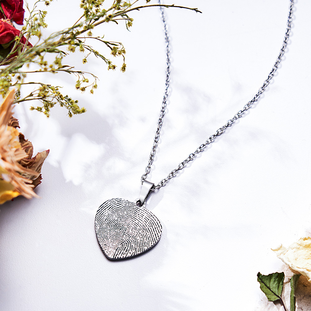 Custom Fingerprint Photo Necklace with Engraving Round Shape Custom Fingerprint Heart Jewelry 14K Gold Plated - SantaSocks