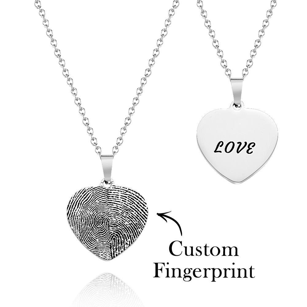 Custom Fingerprint Photo Necklace with Engraving Round Shape Custom Fingerprint Heart Jewelry 14K Gold Plated - SantaSocks