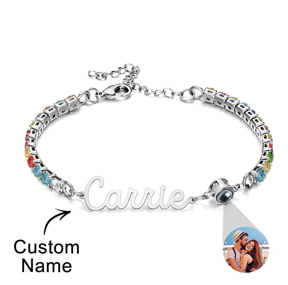 Custom Name Tennis Bracelets Photo Projection Fashionable All Diamonds Bracelet Gifts For Her - SantaSocks