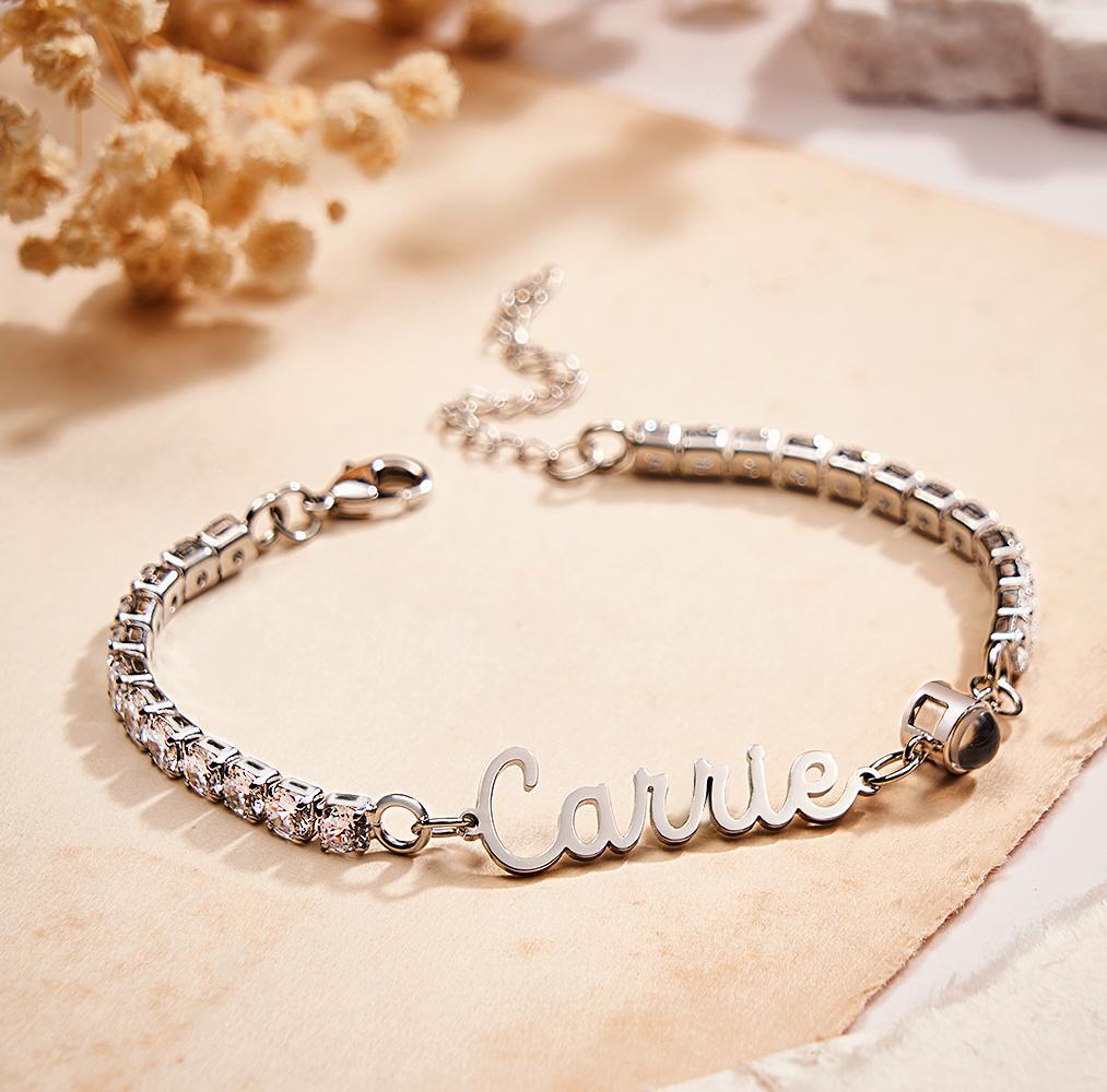 Custom Name Tennis Bracelets Photo Projection Fashionable All Diamonds Bracelet Gifts For Her - SantaSocks