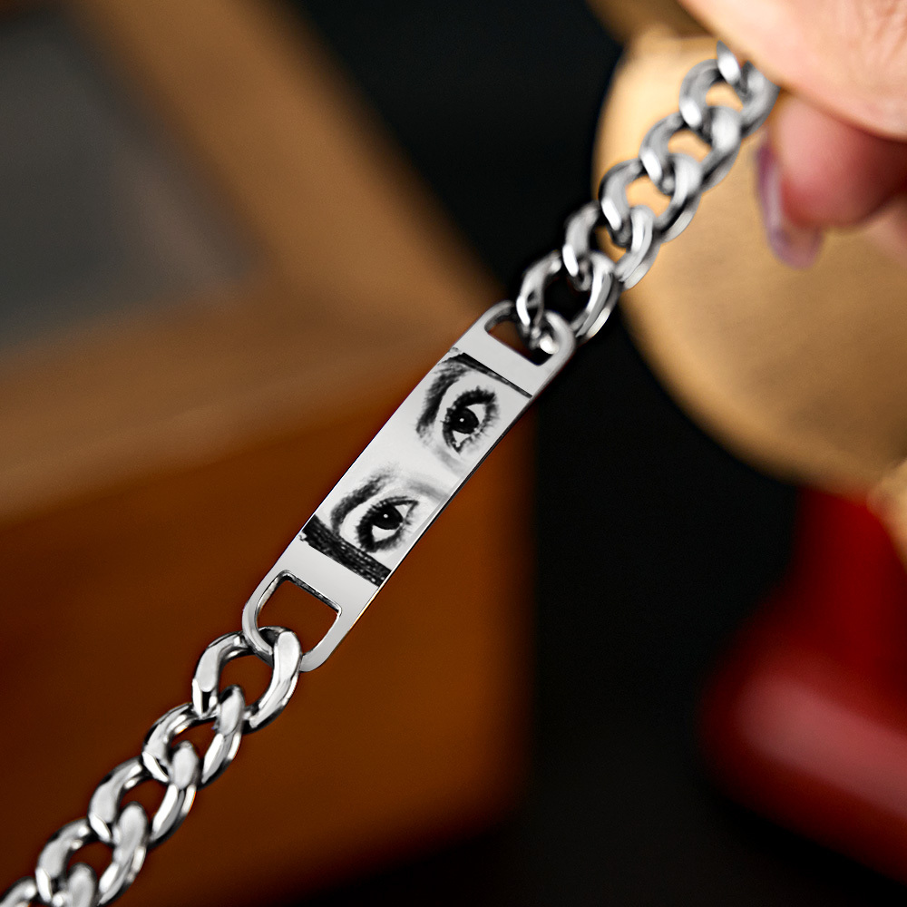 Christmas Gifts Personalized Eye Photo Bracelet for Couples - Custom Laser Engraved Stainless Steel Keepsake, Anniversary Gift - SantaSocks