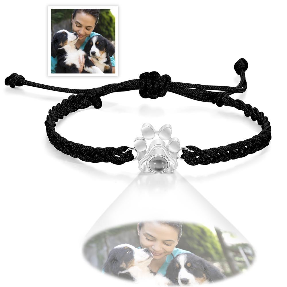 Custom Dog Paw Photo Projection Bracelet Braided Rope Bracelet Gift for Pet Lover - SantaSocks