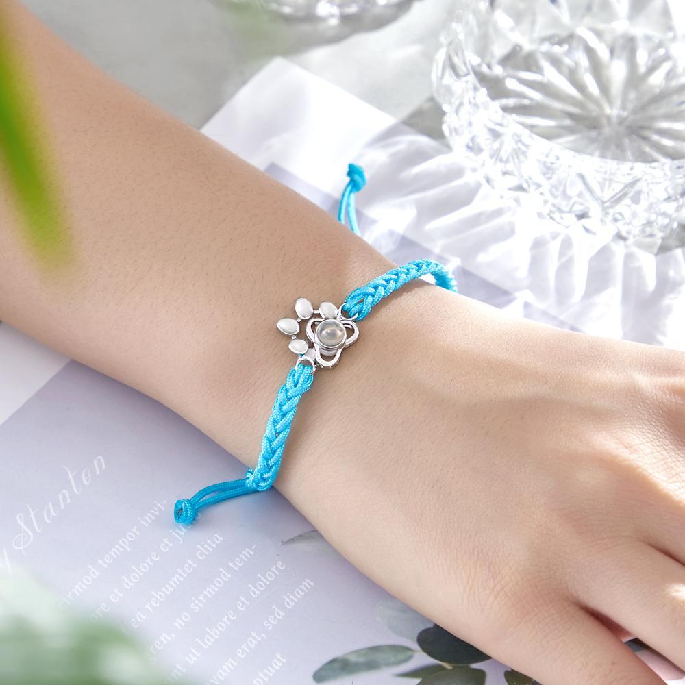 Custom Dog Paw Photo Projection Bracelet Braided Rope Bracelet Gift for Pet Lover - SantaSocks